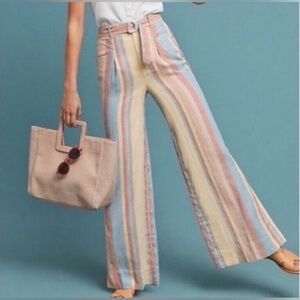 Anthropologie - Beach Striped Linen Pants - size 4. Vacation Ready!